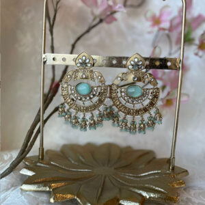 Elegant Mint Green Kundan Chandbali Earrings