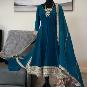 Teal Punjabi Suit with Golden Embellished Dupatta