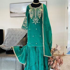 Emerald Green Embroidered Punjabi Suit with Matching Sharara